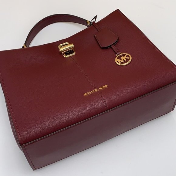 Michael Kors Penelope Large Top Handle Satchel Merlot Multi Color Leather - Picture 12 of 16